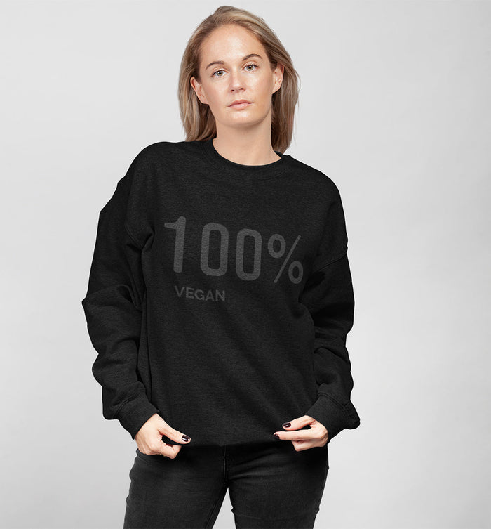100% Cruelty-Free Women's Logo Sweatshirt: black, dark gray vegan theme, minimal style
