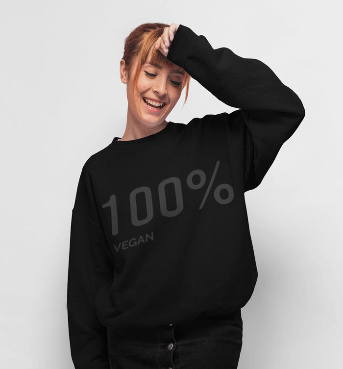 100% Cruelty-Free Women's Logo Sweatshirt: black, dark gray vegan theme, minimal style