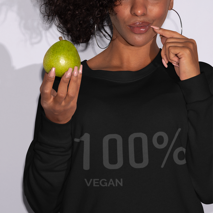 100% Cruelty-Free Women's Logo Sweatshirt: black, dark gray vegan theme, minimal style