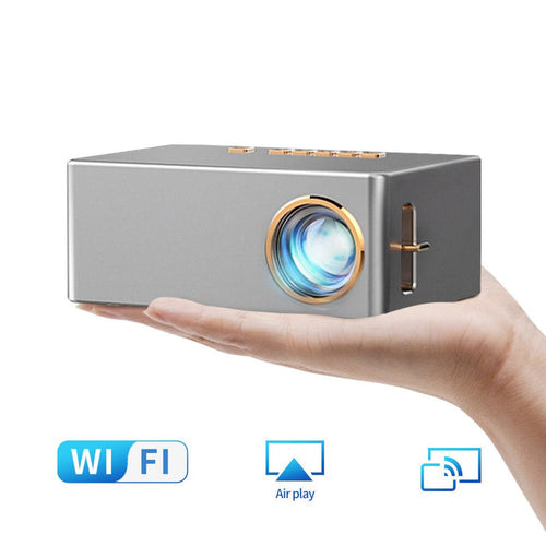 1080P Wireless Miracast Projector by "": gray, silver portable projector, minimal modern electronics style
