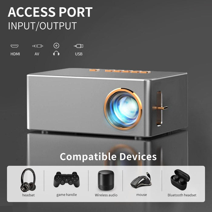 1080P Wireless Miracast Projector by "": gray, silver portable projector, minimal modern electronics style