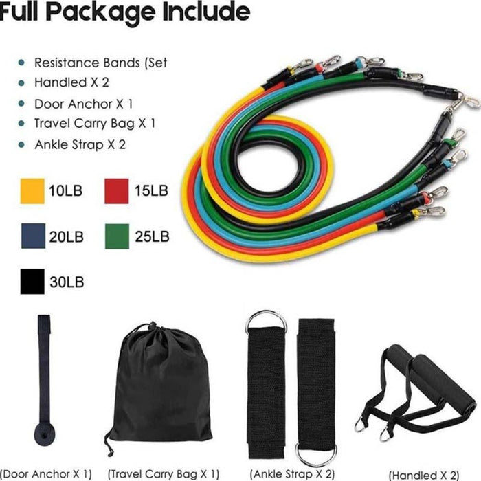 11 PCS Fitness Resistance Band Set for Home Workouts: black, red resistance band exercise set, minimal fitness equipment styl