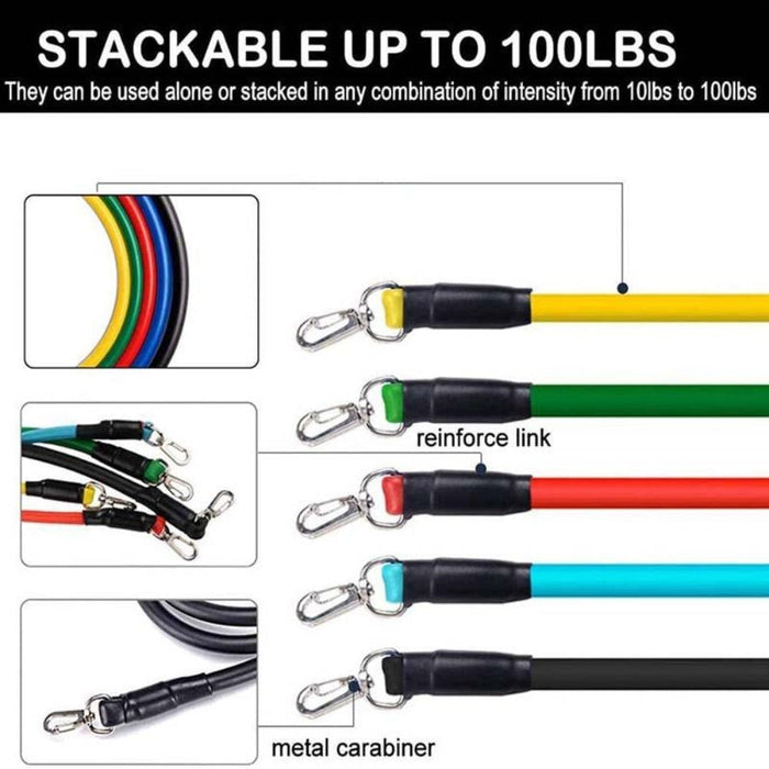 11 PCS Fitness Resistance Band Set for Home Workouts: black, red resistance band exercise set, minimal fitness equipment styl