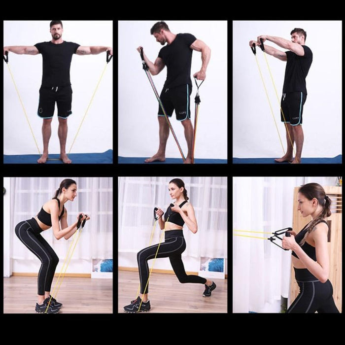 11 PCS Fitness Resistance Band Set for Home Workouts: black, red resistance band exercise set, minimal fitness equipment styl