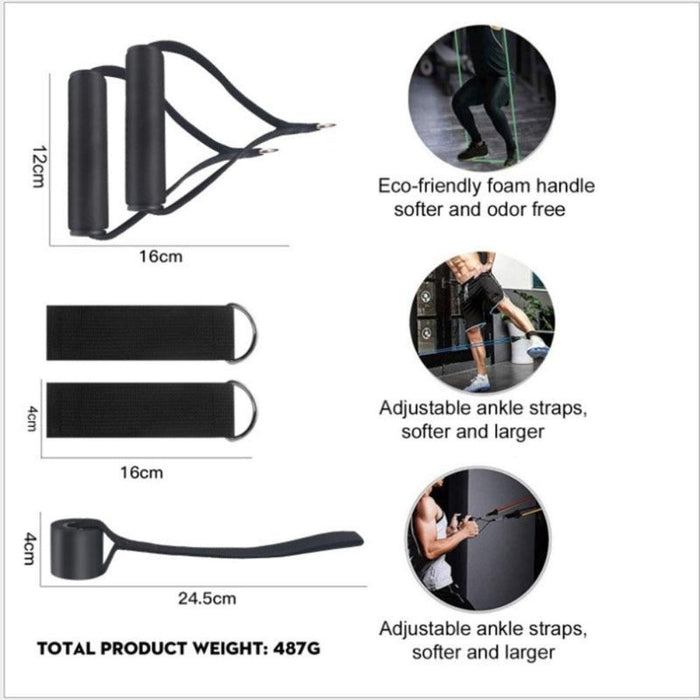 11 PCS Fitness Resistance Band Set for Home Workouts: black, red resistance band exercise set, minimal fitness equipment styl