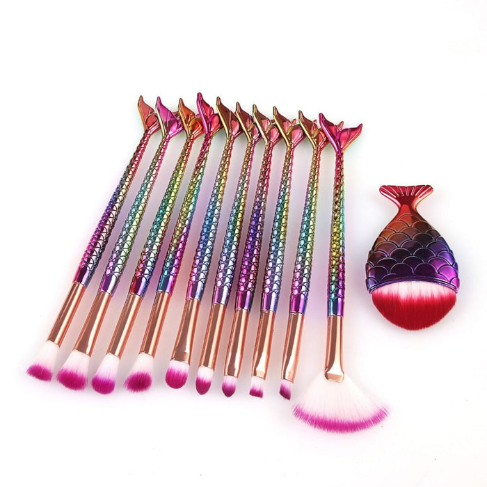 11-Piece Mermaid Makeup Brush Kit for a Beautiful Look: turquoise, teal mermaid/fish tail theme, fantasy mermaid, colorful st