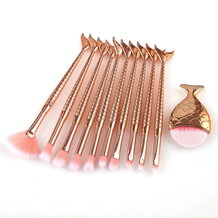 11-Piece Mermaid Makeup Brush Kit for a Beautiful Look: turquoise, teal mermaid/fish tail theme, fantasy mermaid, colorful st