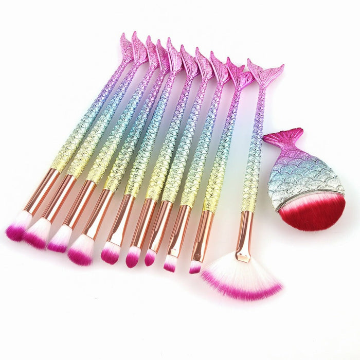 11-Piece Mermaid Makeup Brush Kit for a Beautiful Look: turquoise, teal mermaid/fish tail theme, fantasy mermaid, colorful st