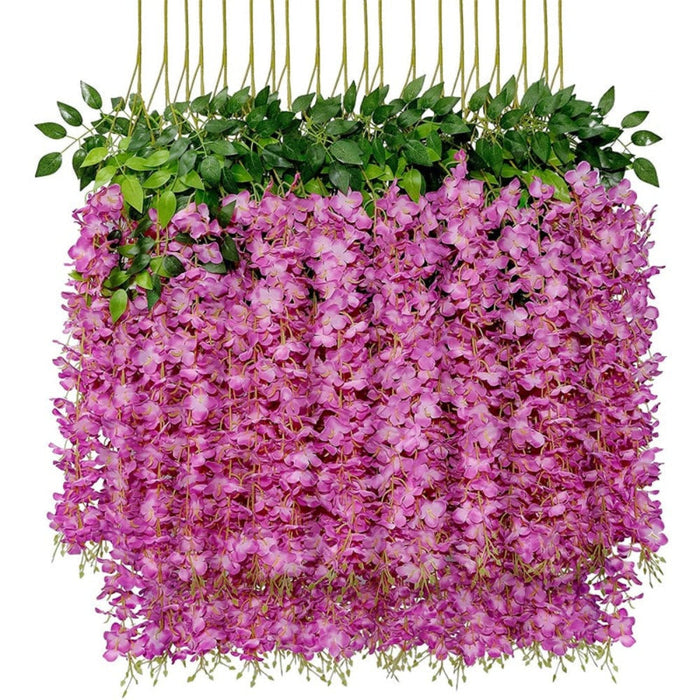 12 Floral Plastic Wisteria Pieces for Party Decoration: white, green white cascading flowers with green foliage, decorative b