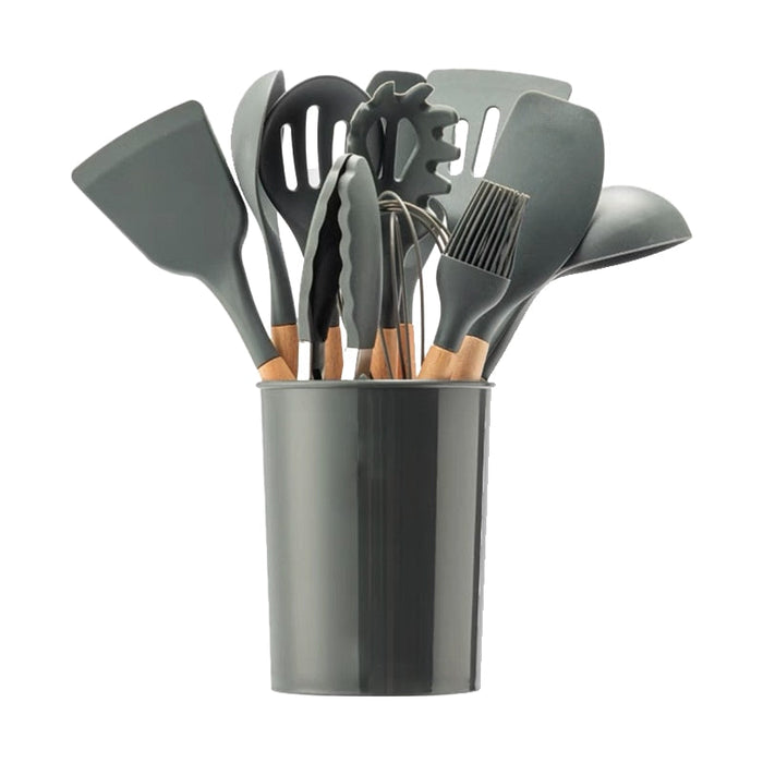 12-Piece Set of Silicone Kitchen Utensils: mint green, red kitchen utensil set, minimal modern style
