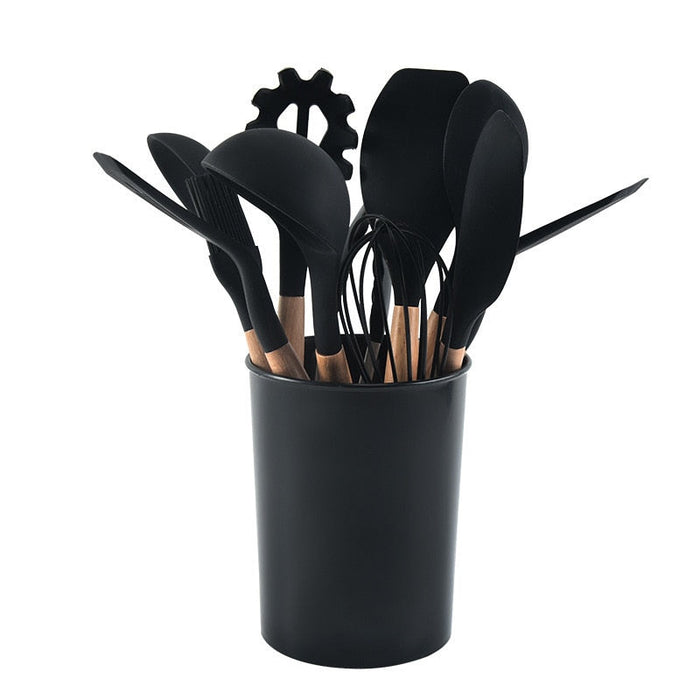 12-Piece Set of Silicone Kitchen Utensils: mint green, red kitchen utensil set, minimal modern style
