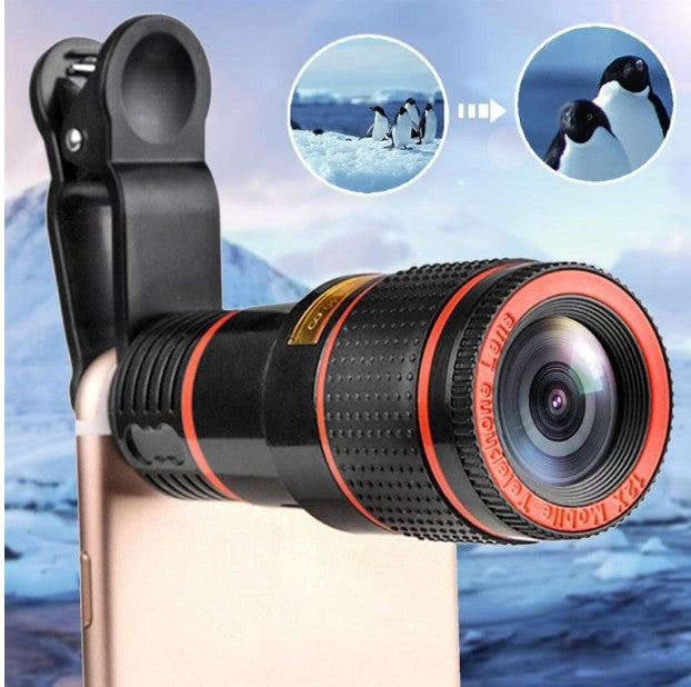 12x Optical Zoom Ultra HD Telescope Lens for Mobile Phones: black, red camera lens attachment, functional camera accessory st