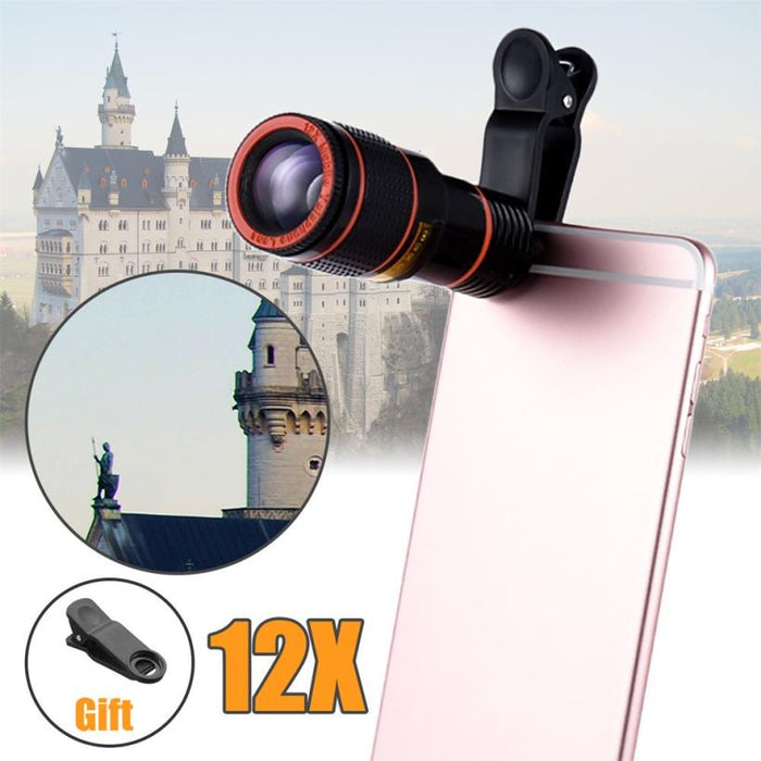 12x Optical Zoom Ultra HD Telescope Lens for Mobile Phones: black, red camera lens attachment, functional camera accessory st