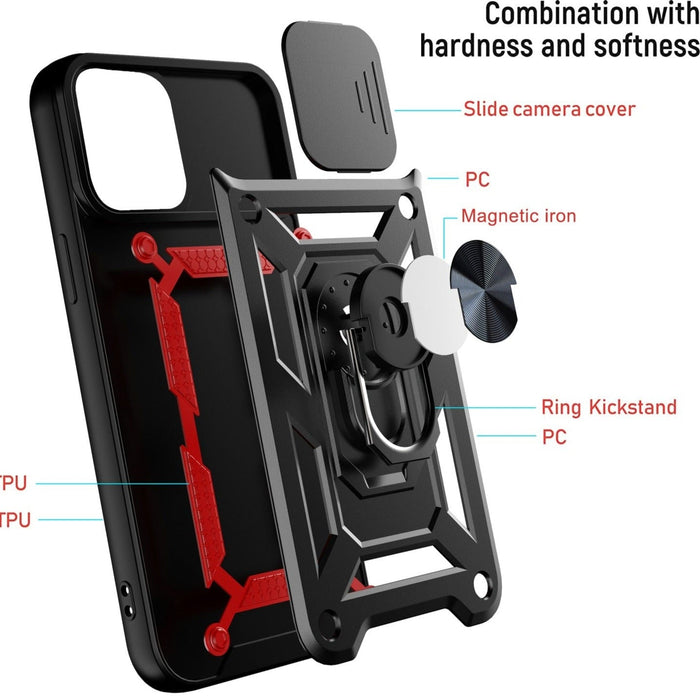14 Series Camera Lens Cover Kickstand Armor Case for iPhone X: Ensuring 360 Protection: black, dark gray smartphone protectiv