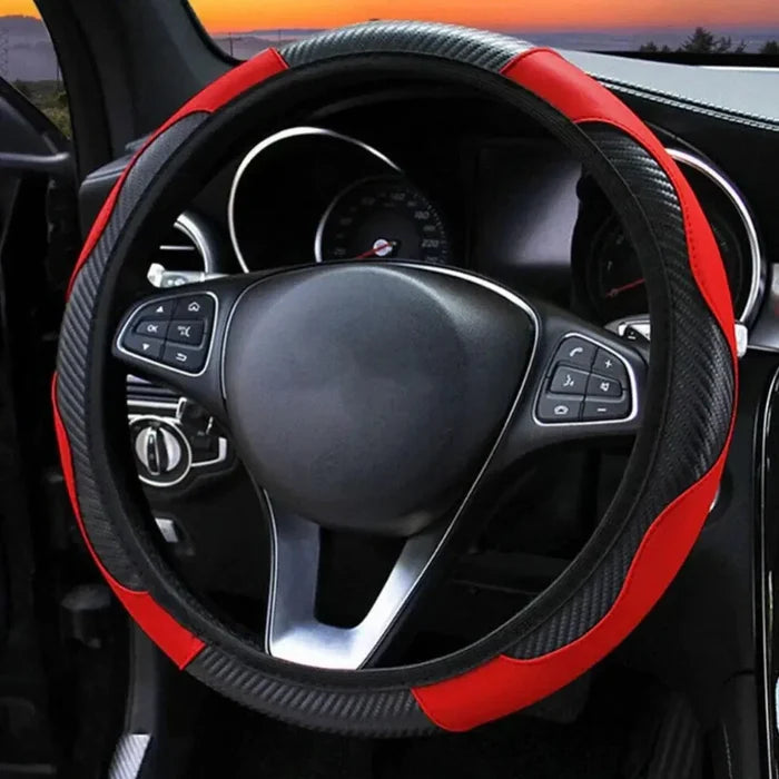 15" Faux Leather Steering Wheel Wrap: black, blue car steering wheel cover, sporty style