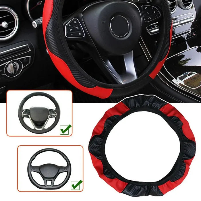 15" Faux Leather Steering Wheel Wrap: black, blue car steering wheel cover, sporty style