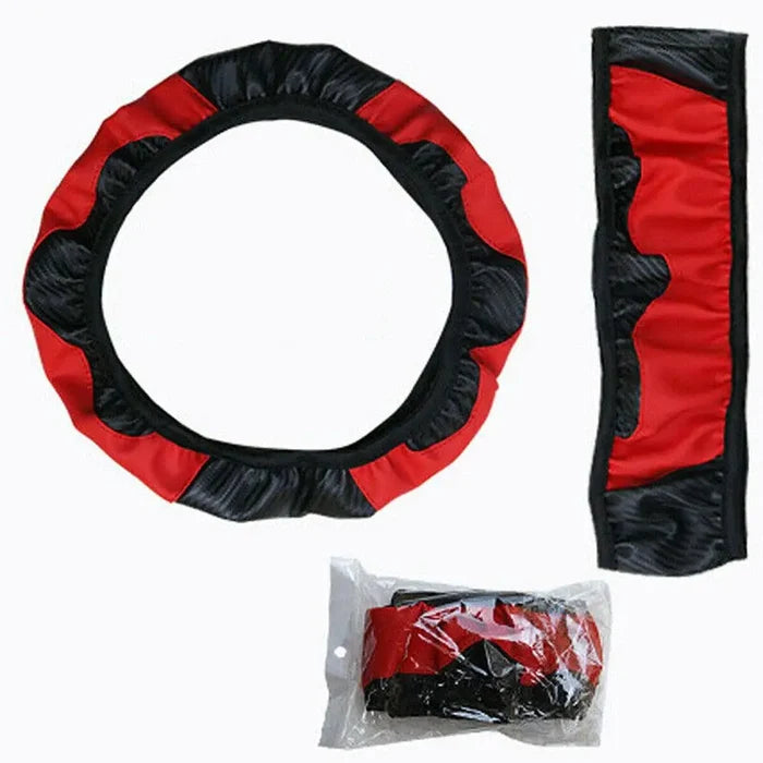 15" Faux Leather Steering Wheel Wrap: black, blue car steering wheel cover, sporty style
