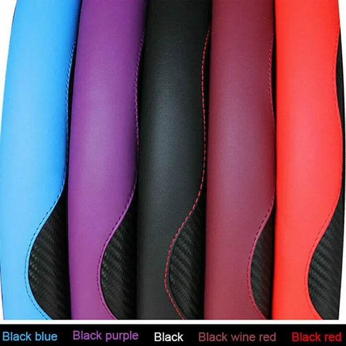 15" Faux Leather Steering Wheel Wrap: black, blue car steering wheel cover, sporty style