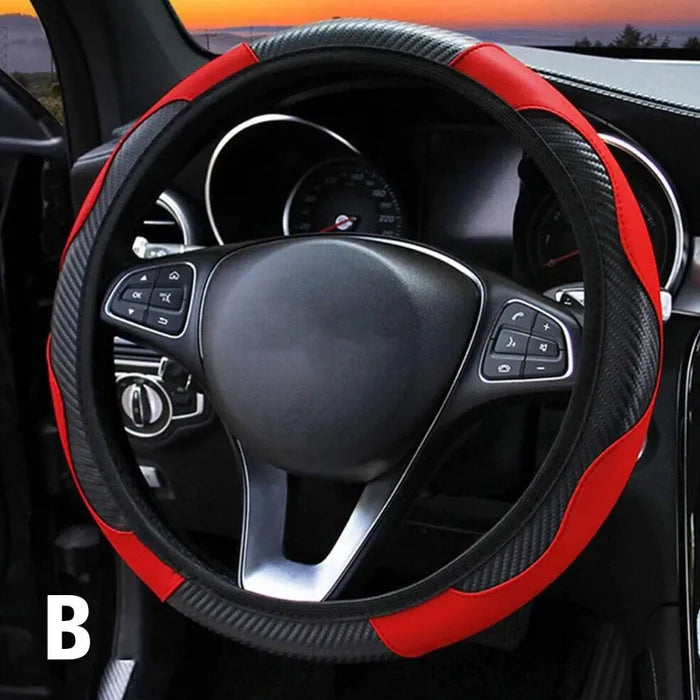 15" Faux Leather Steering Wheel Wrap: black, blue car steering wheel cover, sporty style