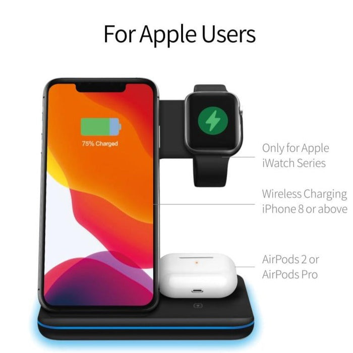 15W Fast Wireless Charging Station for Mobile Phones, The Ultimate Ninja Power Charger: black, dark gray Apple devices, minim