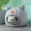 2-in-1 Pet House Bed, Comfortable and Cozy Retreat for Your Beloved Pet: light gray, dark gray cat-themed pet bed with a cat