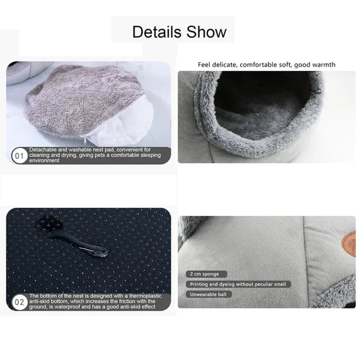 2-in-1 Pet House Bed, Comfortable and Cozy Retreat for Your Beloved Pet: light gray, dark gray cat-themed pet bed with a cat