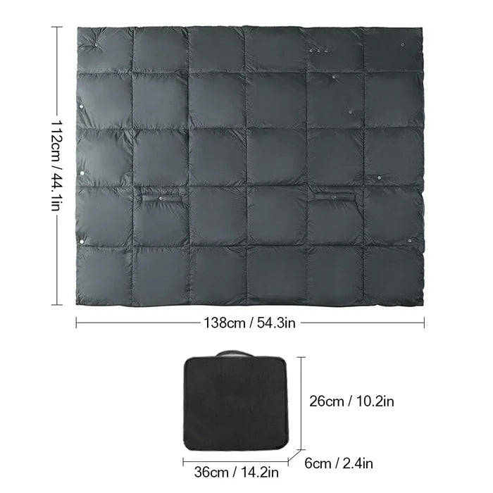 2-In-1 Wearable Heated Blanket Wrap: dark gray, black long sleeveless padded vest with illuminated heating panels, functional