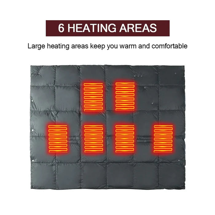 2-In-1 Wearable Heated Blanket Wrap: dark gray, black long sleeveless padded vest with illuminated heating panels, functional