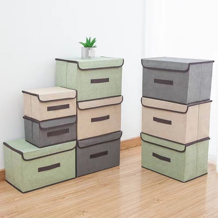 2-Pack Versatile Storage Containers: light green, beige stackable fabric storage boxes/bins, minimal modern style