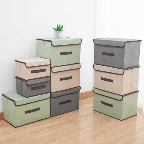 2-Pack Versatile Storage Containers: light green, beige stackable fabric storage boxes/bins, minimal modern style