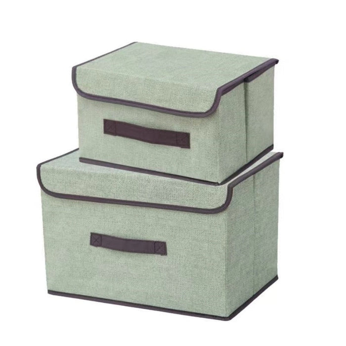 2-Pack Versatile Storage Containers: light green, beige stackable fabric storage boxes/bins, minimal modern style