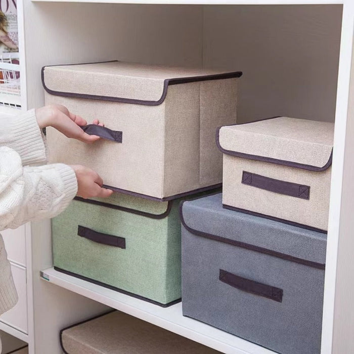 2-Pack Versatile Storage Containers: light green, beige stackable fabric storage boxes/bins, minimal modern style