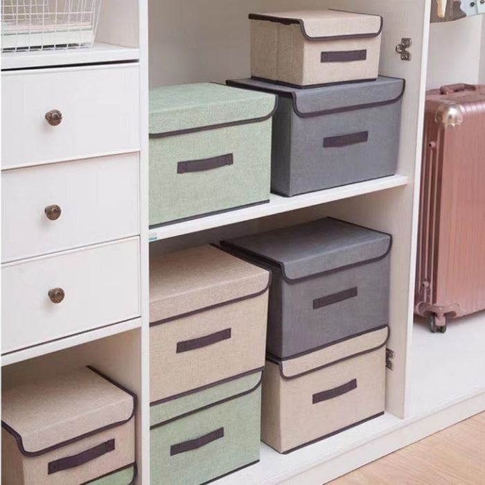 2-Pack Versatile Storage Containers: light green, beige stackable fabric storage boxes/bins, minimal modern style