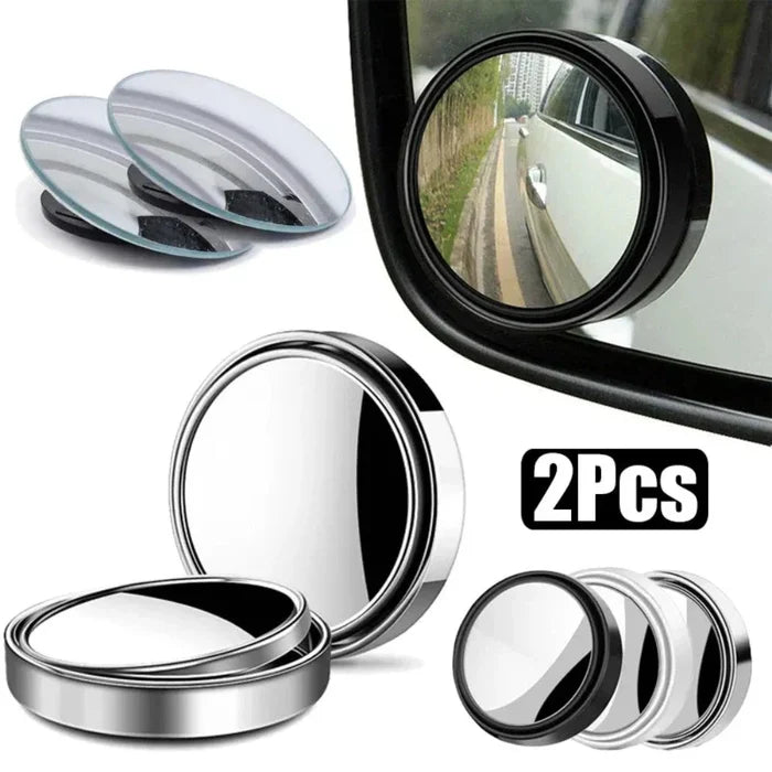 2 Piece Set of Mirrors to Eliminate Blind Spots with Adjustable Features: silver, black round vehicle blind-spot mirrors, min