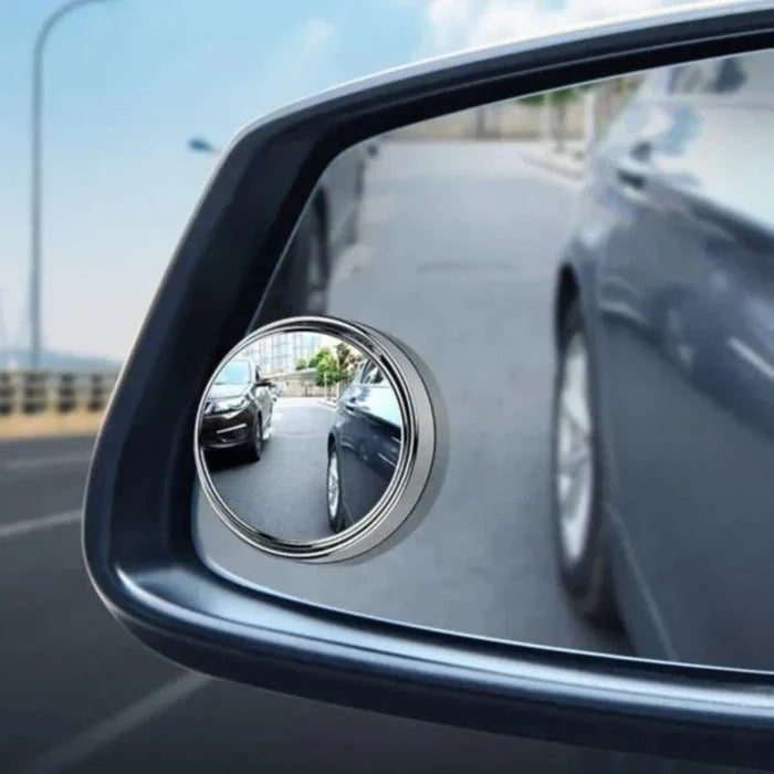 2 Piece Set of Mirrors to Eliminate Blind Spots with Adjustable Features: silver, black round vehicle blind-spot mirrors, min