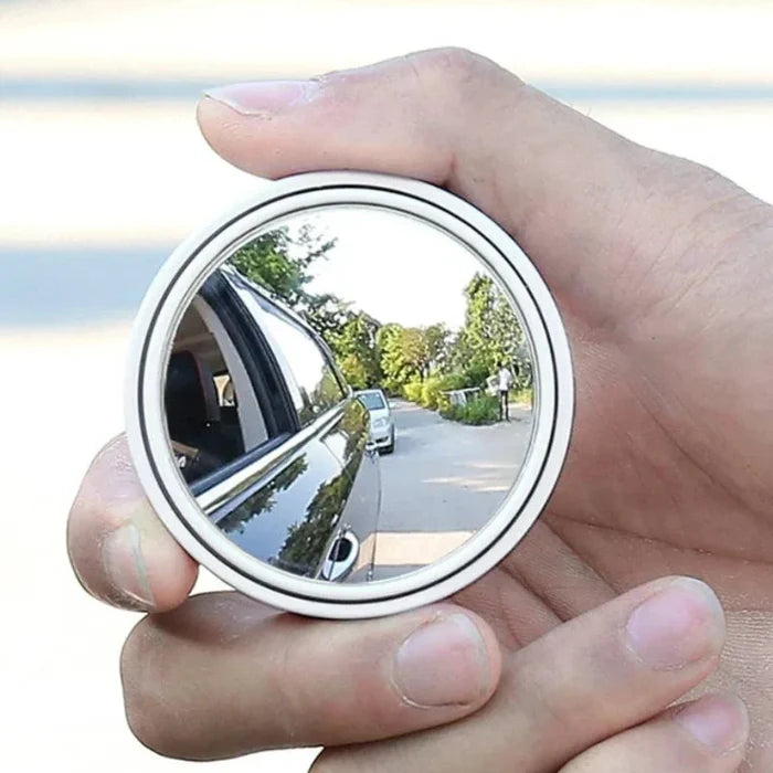 2 Piece Set of Mirrors to Eliminate Blind Spots with Adjustable Features: silver, black round vehicle blind-spot mirrors, min