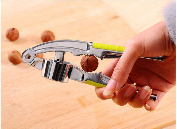 2-Piece Set of Versatile Food, Nut, and Garlic Stainless Steel Crackers: silver, lime green nutcracker tool, functional kitch