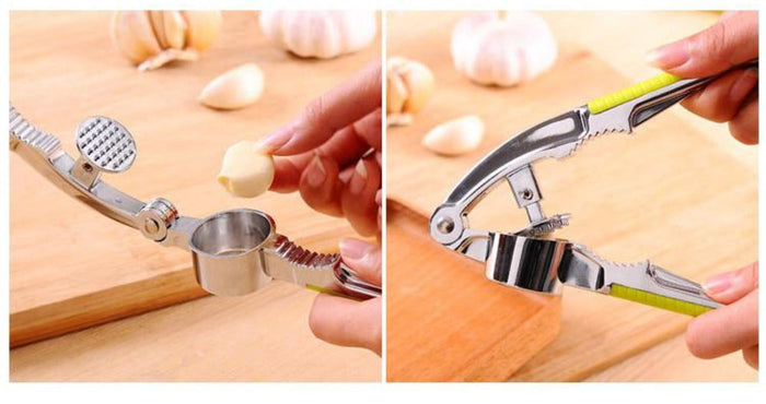 2-Piece Set of Versatile Food, Nut, and Garlic Stainless Steel Crackers: silver, lime green nutcracker tool, functional kitch