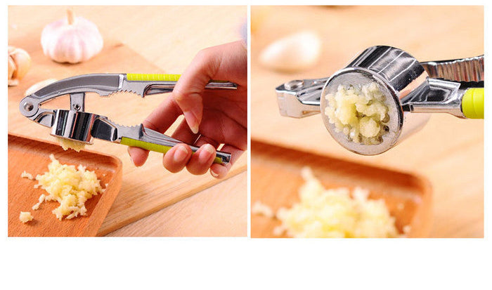 2-Piece Set of Versatile Food, Nut, and Garlic Stainless Steel Crackers: silver, lime green nutcracker tool, functional kitch