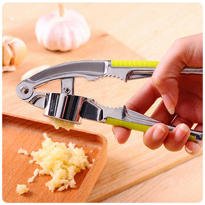 2-Piece Set of Versatile Food, Nut, and Garlic Stainless Steel Crackers: silver, lime green nutcracker tool, functional kitch