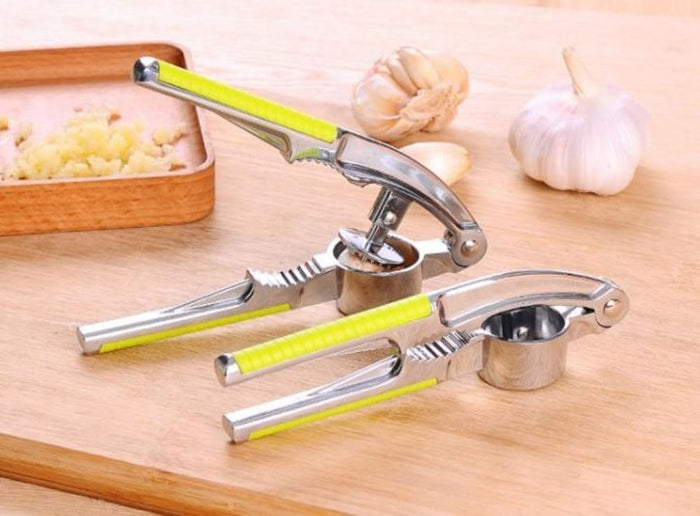 2-Piece Set of Versatile Food, Nut, and Garlic Stainless Steel Crackers: silver, lime green nutcracker tool, functional kitch