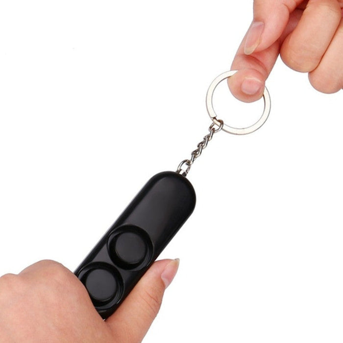 2 Pieces Personal Safety Alarm Keychain, Loud Dual Speaker for Self Defense (120dB): black, silver keychain fidget clicker, m