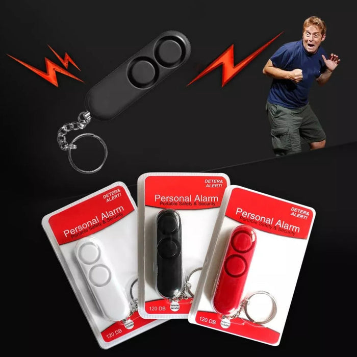 2 Pieces Personal Safety Alarm Keychain, Loud Dual Speaker for Self Defense (120dB): black, silver keychain fidget clicker, m