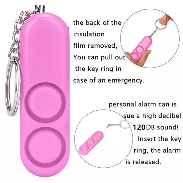 2 Pieces Personal Safety Alarm Keychain, Loud Dual Speaker for Self Defense (120dB): black, silver keychain fidget clicker, m