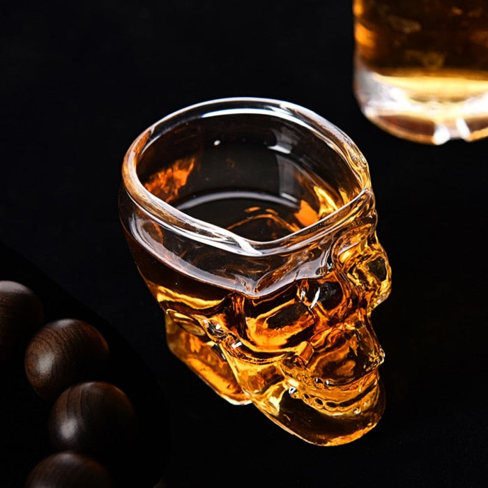 2 Skull Themed Glasses, Set of 2: clear, transparent human skull, novelty gothic style
