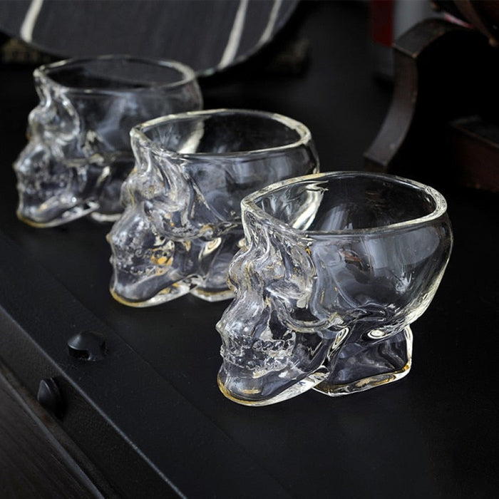 2 Skull Themed Glasses, Set of 2: clear, transparent human skull, novelty gothic style