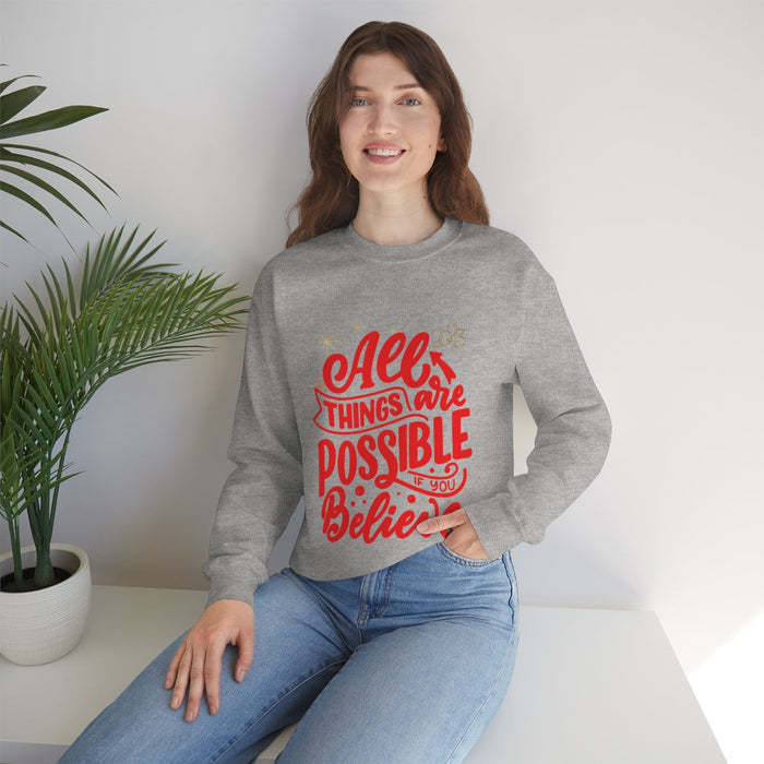 2023 Women's Inspirational Sweatshirt: white, red motivational typography, casual graphic style