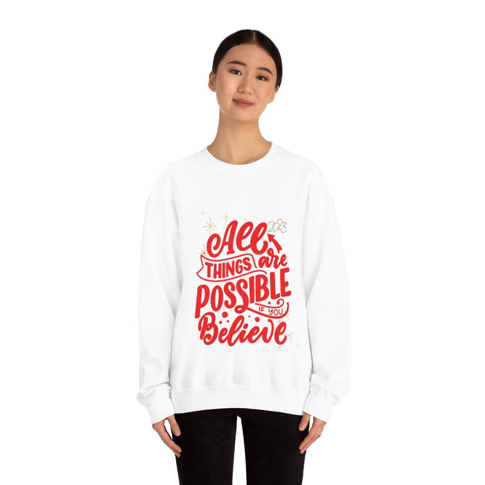 2023 Women's Inspirational Sweatshirt: white, red motivational typography, casual graphic style