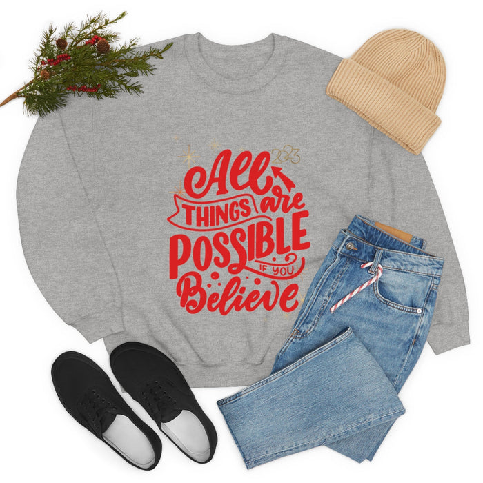 2023 Women's Inspirational Sweatshirt: white, red motivational typography, casual graphic style