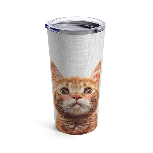 20oz Blushing Kitty Tumbler: white, silver orange tabby kitten, realistic animal print style